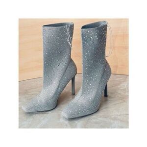 NWT Metropolitan View 8.5 Karra Rhinestone Sparkly Silver Ankle Stretch Booties